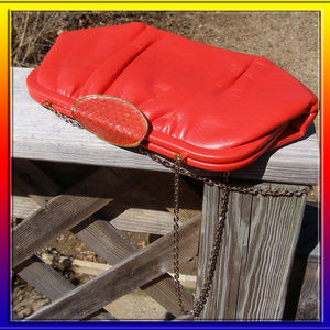 Vintage USA made Harry Levine red leather clutch